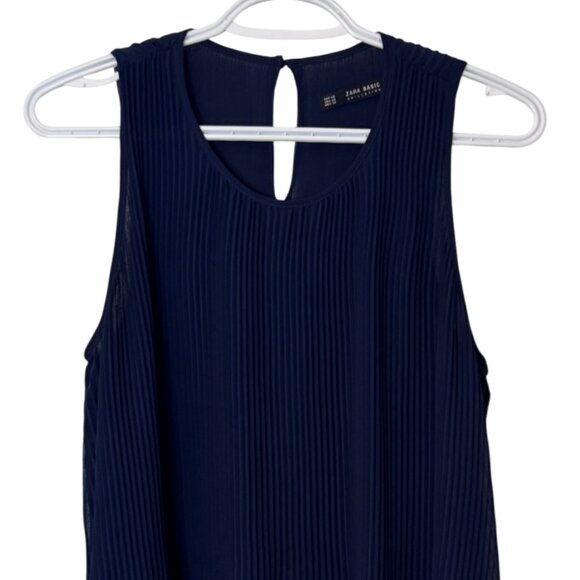 Zara navy blue pleated sleeveless tank top size XS - Picture 4 of 9